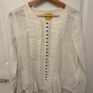 MAEVE Anthropologie Small White Thin Pleat Button Up Blouse Size Small